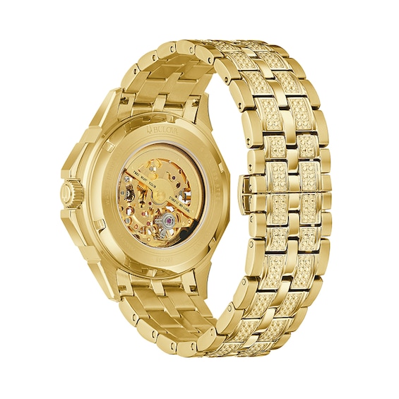Previously Owned - Men's Bulova Octava Crystal Accent Gold-Tone Automatic Watch with Skeleton Dial (Model: 98A292)