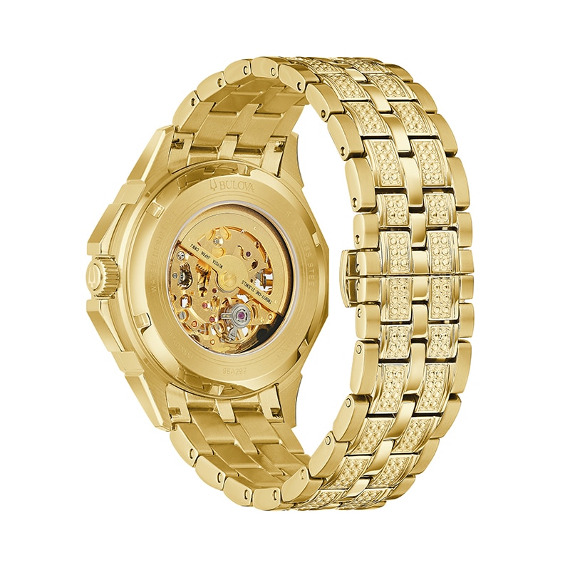 Main Image 3 of Previously Owned - Men's Bulova Octava Crystal Accent Gold-Tone Automatic Watch with Skeleton Dial (Model: 98A292)