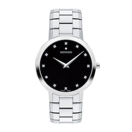 Previously Owned - Men's Movado Faceto 1/20 CT. T.W. Diamond Watch with Black Dial (Model: 0607865)