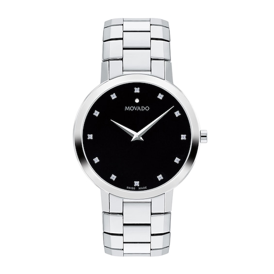 Previously Owned - Men's Movado Faceto 1/20 CT. T.w. Diamond Watch with Black Dial (Model: 0607865)