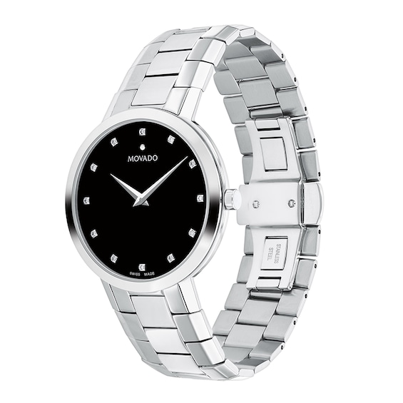 Previously Owned - Men's Movado Faceto 1/20 CT. T.w. Diamond Watch with Black Dial (Model: 0607865)