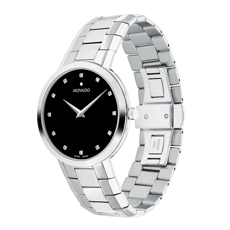 Main Image 2 of Previously Owned - Men's Movado Faceto 1/20 CT. T.W. Diamond Watch with Black Dial (Model: 0607865)