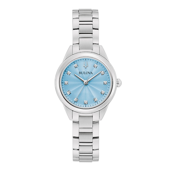 Previously Owned - Ladies' Bulova Sutton Blue Dial and Diamond Accent Watch in Stainless Steel (Model 96P250)