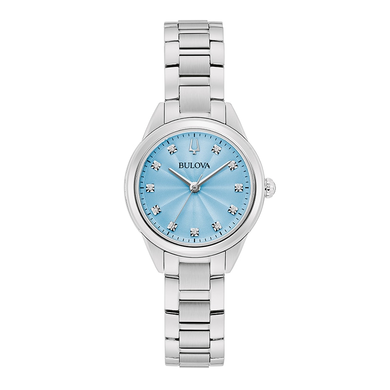 Main Image 1 of Previously Owned - Ladies' Bulova Sutton Blue Dial and Diamond Accent Watch in Stainless Steel (Model 96P250)