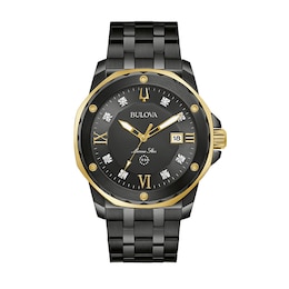 Previously Owned - Men's Bulova Marine Star Diamond Accent Two-Tone Watch with Black Dial (Model: 98D176)