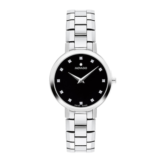 Previously Owned - Ladies’ Movado Faceto™ Diamond Accent Watch with Black Dial (Model: 0607866)