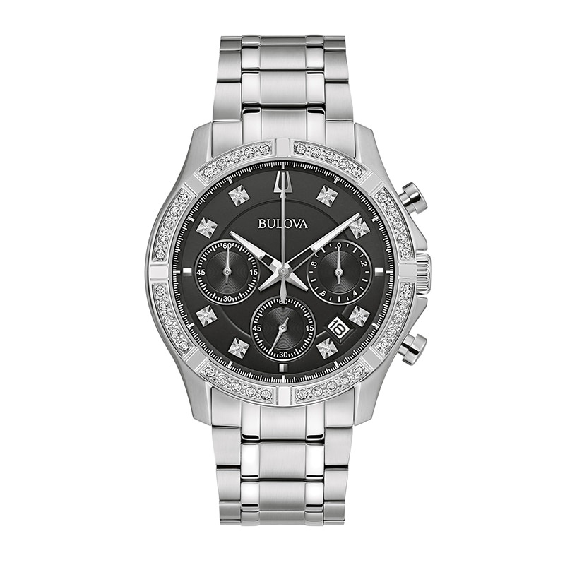 Main Image 1 of Previously Owned - Men's Bulova Classic 1/8 CT. T.W. Diamond Chronograph Watch with Black Dial (Model: 96J119)