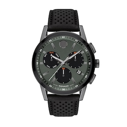 Previously Owned - Men’s Movado Museum® Sport Two-Tone PVD Chronograph Black Leather Strap Watch (Model: 0607896)