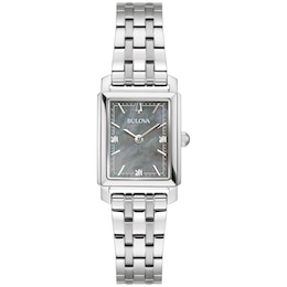 Previously Owned - Ladies' Bulova Sutton Diamond Accent Watch with Rectangular Grey Mother-of-Pearl Dial (Model: 96P252)