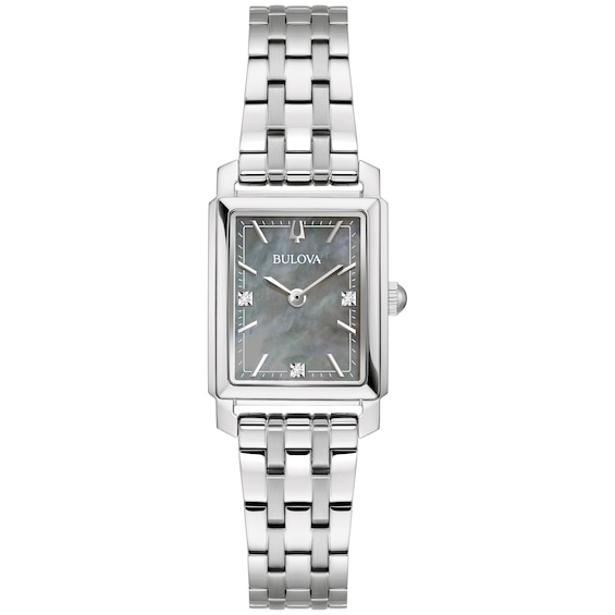 Previously Owned - Ladies' Bulova Sutton Diamond Accent Watch with Rectangular Grey Mother-of-Pearl Dial (Model: 96P252)