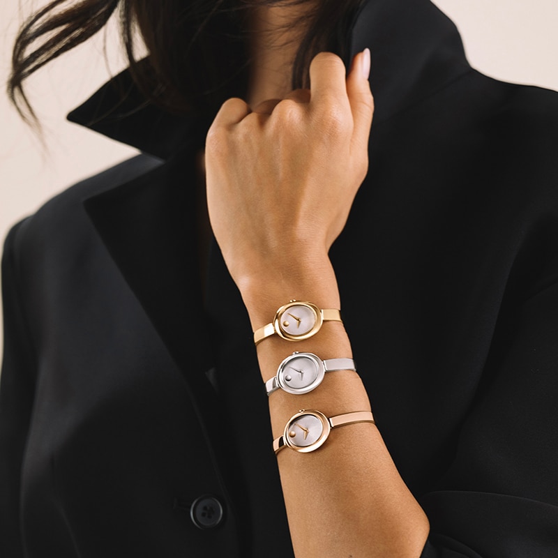 Main Image 5 of Previously Owned - Ladies' Movado Museum® Bangle Watch with Silvery-White Sunray Dial (Model: 608070)