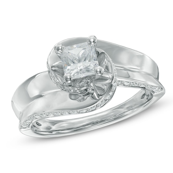 Previously Owned - 1 CT. T.w. Princess-Cut Diamond Swirl Engagement Ring in 14K White Gold