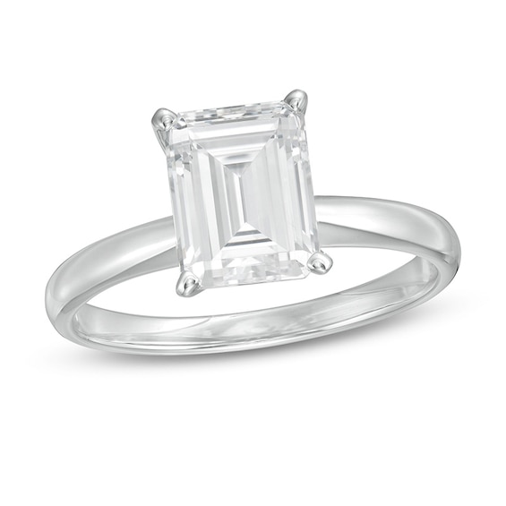 Previously Owned - 2 CT. Emerald-Cut Lab-Grown Diamond Solitaire Engagement Ring in 14K White Gold (F/Vs2)