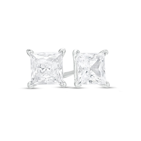 Previously Owned - 1-1/2 CT. T.w. Princess-Cut Lab-Grown Diamond Solitaire Stud Earrings in 14K White Gold (F/Si2)