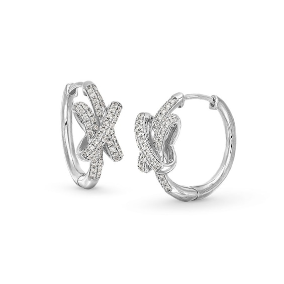 Previously Owned - 1/2 CT. T.w. Lab-Grown Diamond Double Row Knot Hoop Earrings in 10K White Gold (F/Si2)