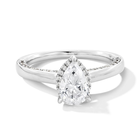 Previously Owned - 1-1/2 CT. T.w. Pear-Shaped Lab-Grown Diamond Frame Engagement Ring in 14K White Gold (F/Vs2)