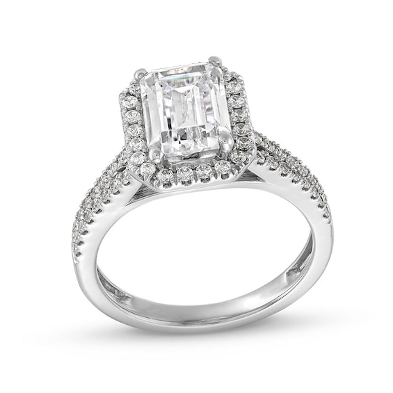 Previously Owned - 3-1/2 CT. T.w. Emerald-Cut Lab-Grown Diamond Frame Double Row Engagement Ring in 14K White Gold