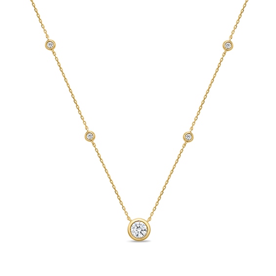 Previously Owned - 5/8 CT. T.w. Lab-Grown Diamond Bezel-Set Station Necklace in Sterling Silver with 14K Gold Plate