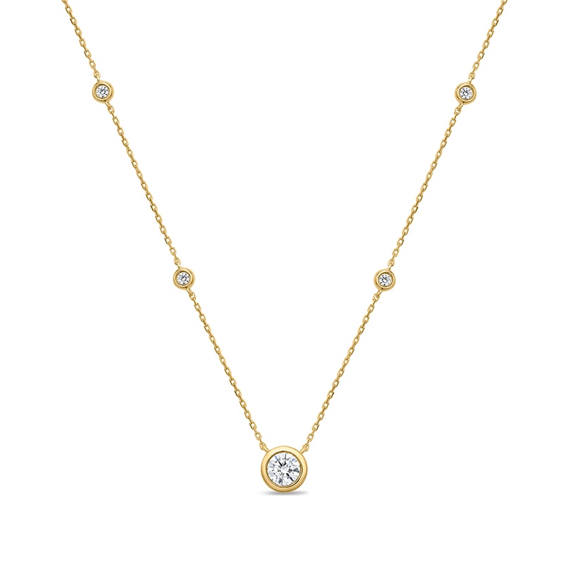 Main Image 1 of Previously Owned - 5/8 CT. T.W. Lab-Grown Diamond Bezel-Set Station Necklace in Sterling Silver with 14K Gold Plate