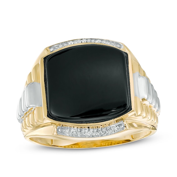 Previously Owned - 13.0mm Cushion-Shaped Onyx Stepped Shank Ring in 10K Two-Tone Gold