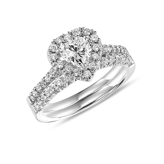 Previously Owned - 3/4 CT. T.w. Heart-Shaped Diamond Frame Bridal Set in 14K White Gold