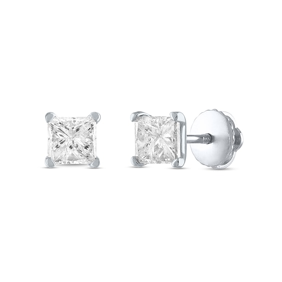 Previously Owned - 1/4 CT. T.w. Princess-Cut Diamond Solitaire Stud Earrings in 14K White Gold (I/I1)