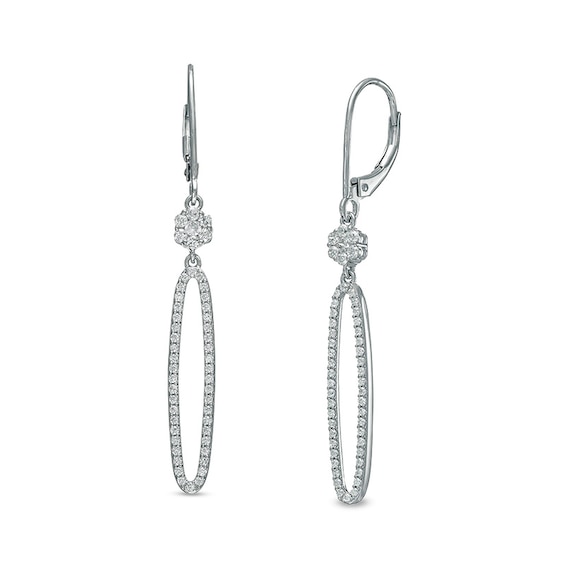 Previously Owned - 1/2 CT. T.w. Diamond Open Elongated Oval Drop Earrings in 10K White Gold