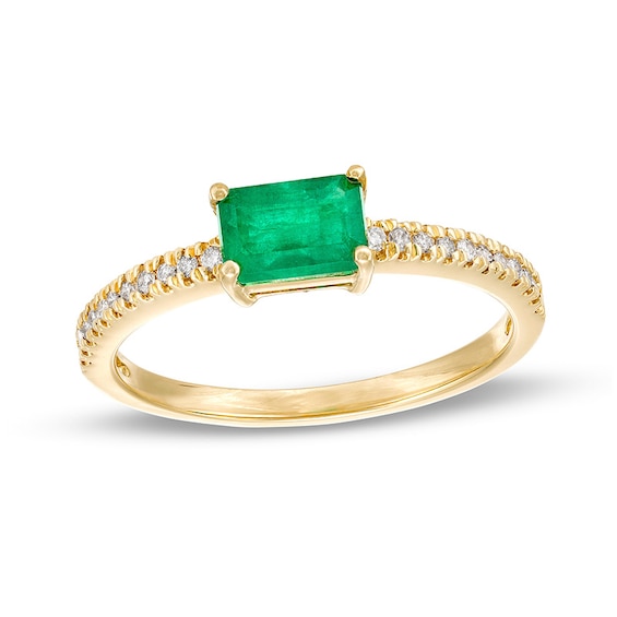 Previously Owned - Emerald and 1/10 CT. T.w. Diamond Ring in 14K Gold