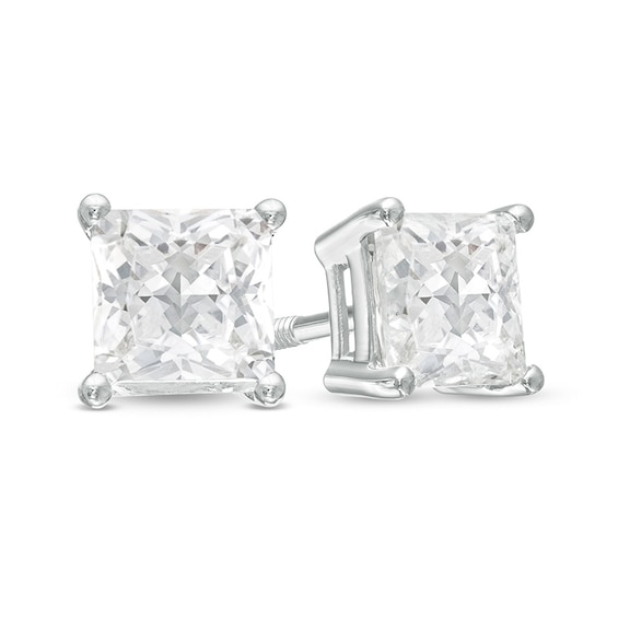 Previously Owned - 2 CT. T.w. Princess-Cut Diamond Solitaire Stud Earrings in 14K White Gold