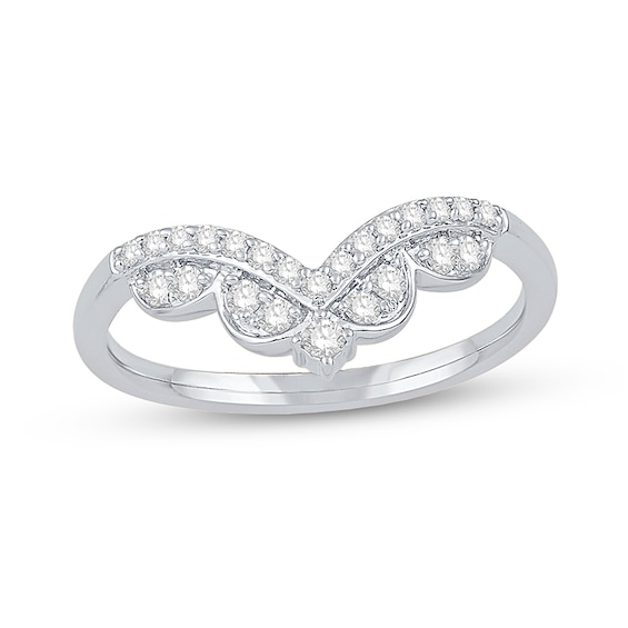 Previously Owned - 1/4 CT. T.w. Diamond Scallop Crown Chevron Anniversary Band in 14K White Gold