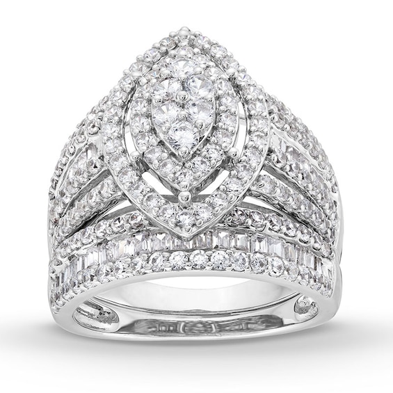 Previously Owned - 1-3/4 CT. T.w. Marquise Multi-Diamond Vintage-Style Bridal Set in 10K White Gold