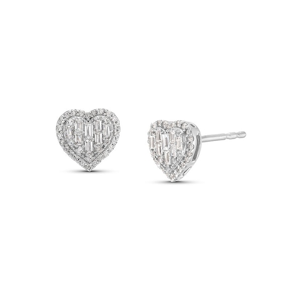 Previously Owned - 1/3 CT. T.w. Heart-Shaped Multi-Diamond Frame Stud Earrings in 10K White Gold