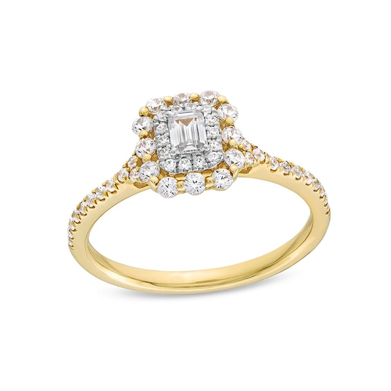 Previously Owned - 1/2 CT. T.w. Emerald-Cut Diamond Double Scallop Frame Engagement Ring in 14K Gold