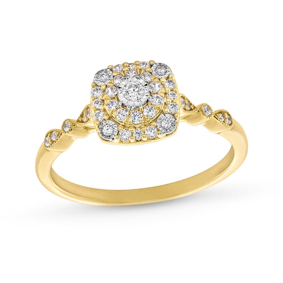 Previously Owned - 1/4 CT. T.w. Multi-Diamond Cushion Frame Art Deco Shank Promise Ring in 10K Gold