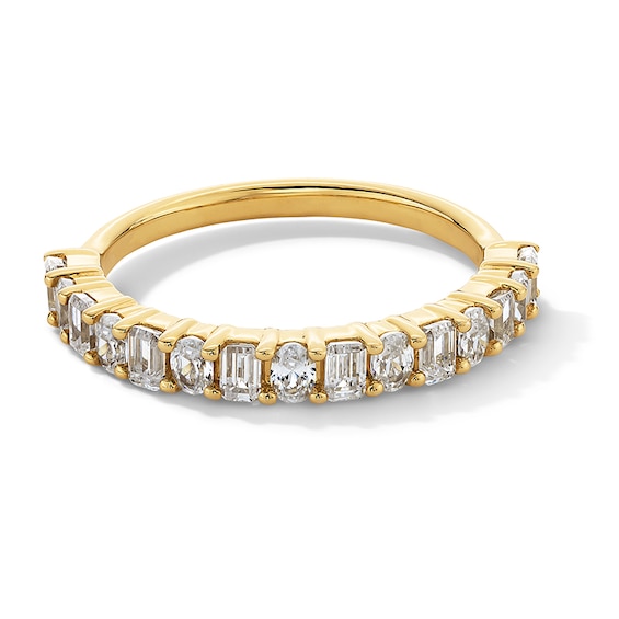 Previously Owned - 1 CT. T.w. Oval and Emerald-Cut Diamond Alternating Anniversary Band in 14K Gold
