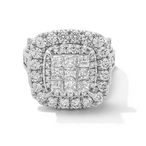 Previously Owned - 5 CT. T.w. Princess-Cut Multi-Diamond Cushion Frame Multi-Row Engagement Ring in 14K White Gold