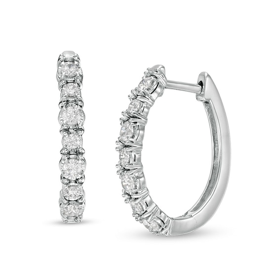 Previously Owned - 1/2 CT. T.w. Diamond Hoop Earrings in 10K White Gold