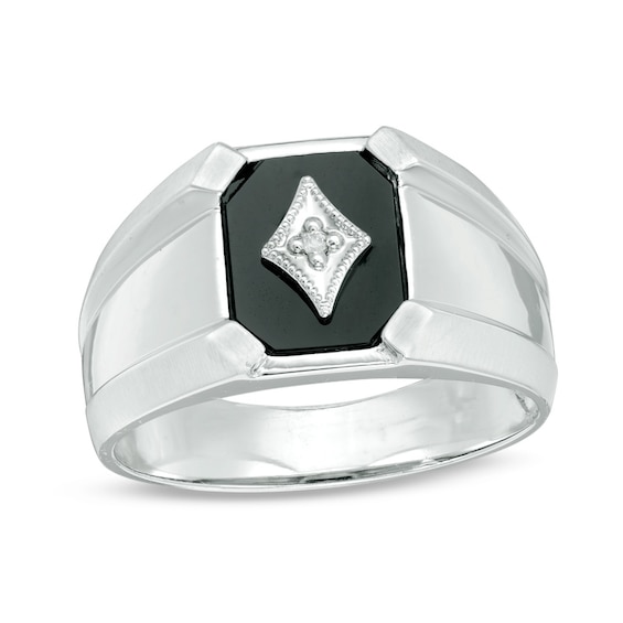 Previously Owned - Octagon Onyx and Diamond Accent Vintage-Style Signet Ring in 10K White Gold
