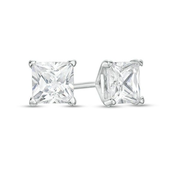 Previously Owned - 1-1/4 CT. T.w. Princess-Cut Diamond Solitaire Stud Earrings in 14K White Gold