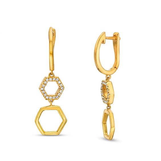 Previously Owned - 1/8 CT. T.w. Diamond Hexagon Drop Earrings in 10K Gold