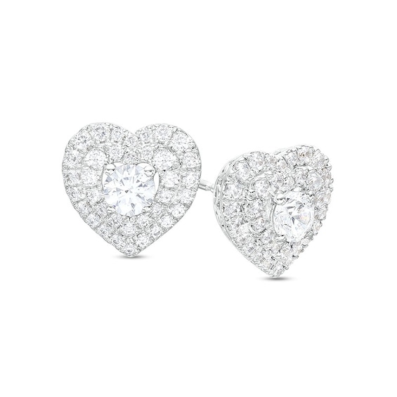 Previously Owned - 1 CT. T.w. Diamond Double Frame Heart Stud Earrings in 10K White Gold