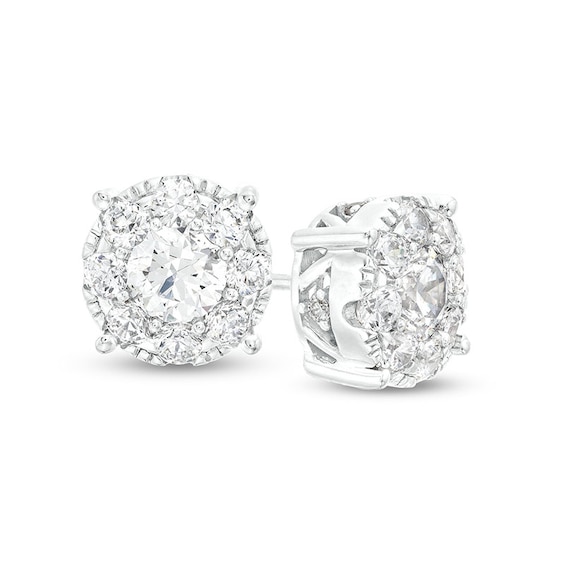 Previously Owned - 2 CT. T.w. Lab-Grown Diamond Frame Stud Earrings in 14K White Gold (F/Si2)