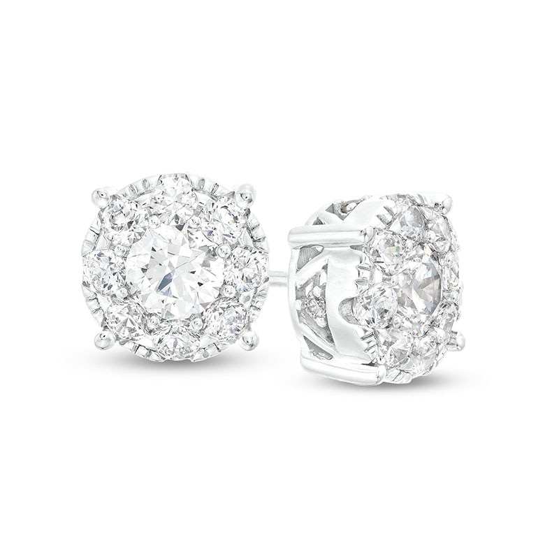 Main Image 1 of Previously Owned - 2 CT. T.W. Lab-Grown Diamond Frame Stud Earrings in 14K White Gold (F/SI2)