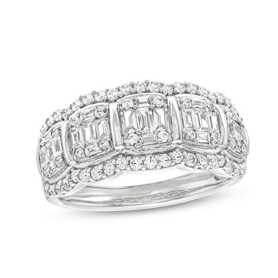 Previously Owned - 1 CT. T.w. Cushion-Shaped Multi-Diamond Scallop Edge Band in 10K White Gold