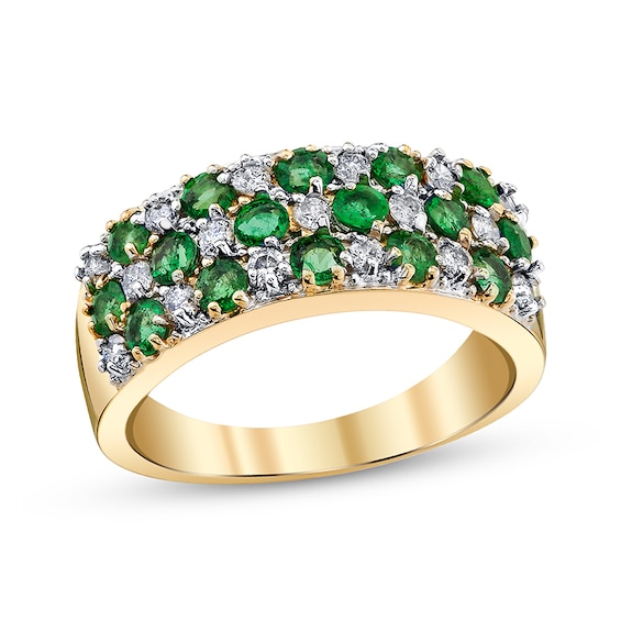 Previously Owned - Emerald and 1/3 CT. T.w. Diamond Checkered Ring in 14K Gold