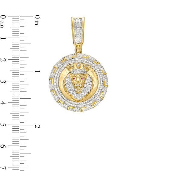 Previously Owned - 1 CT. T.w. Diamond and Lab-Created Ruby Lion Medallion Charm in 10K Gold
