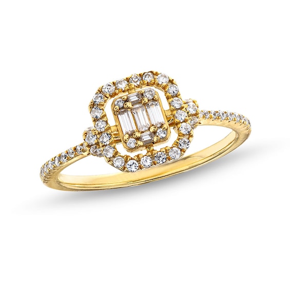 Previously Owned - 1/4 CT. T.w. Multi-Diamond Open Cushion Frame Ring in 10K Gold