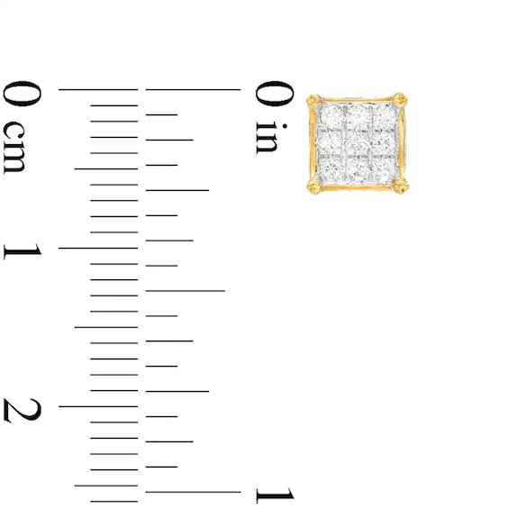 Previously Owned - 1/4 CT. T.w. Square Multi-Diamond Stud Earrings in 10K Gold