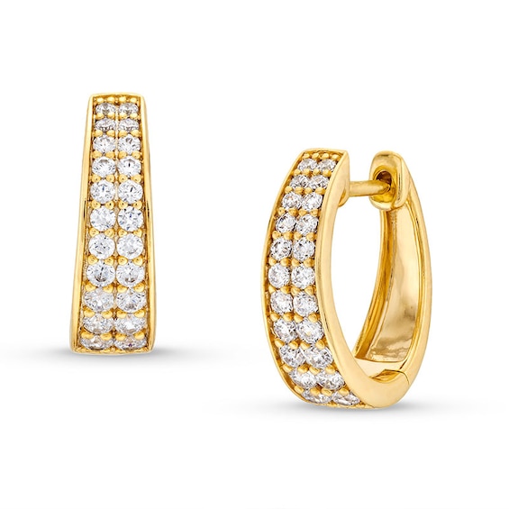 Previously Owned - 1/2 CT. T.w. Diamond Graduating Double Row Huggie Hoop Earrings in 10K Gold