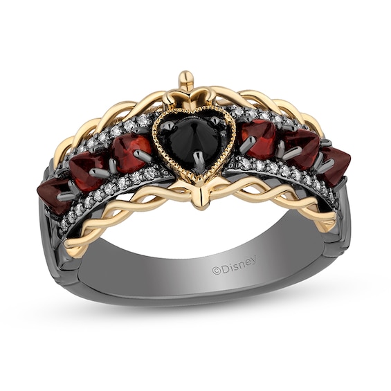 Previously Owned - Enchanted Disney Villains Evil Queen 1/10 CT. T.w. Diamond, Onyx and Garnet Ring in Sterling Silver
